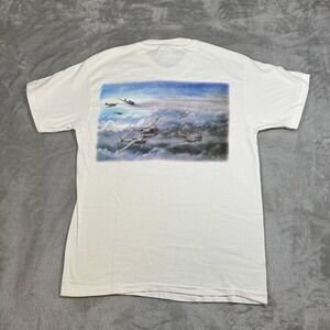 Vintage‎ P 38 H Lightning Shirt Mens Medium White Flight Airplane Single Stitch